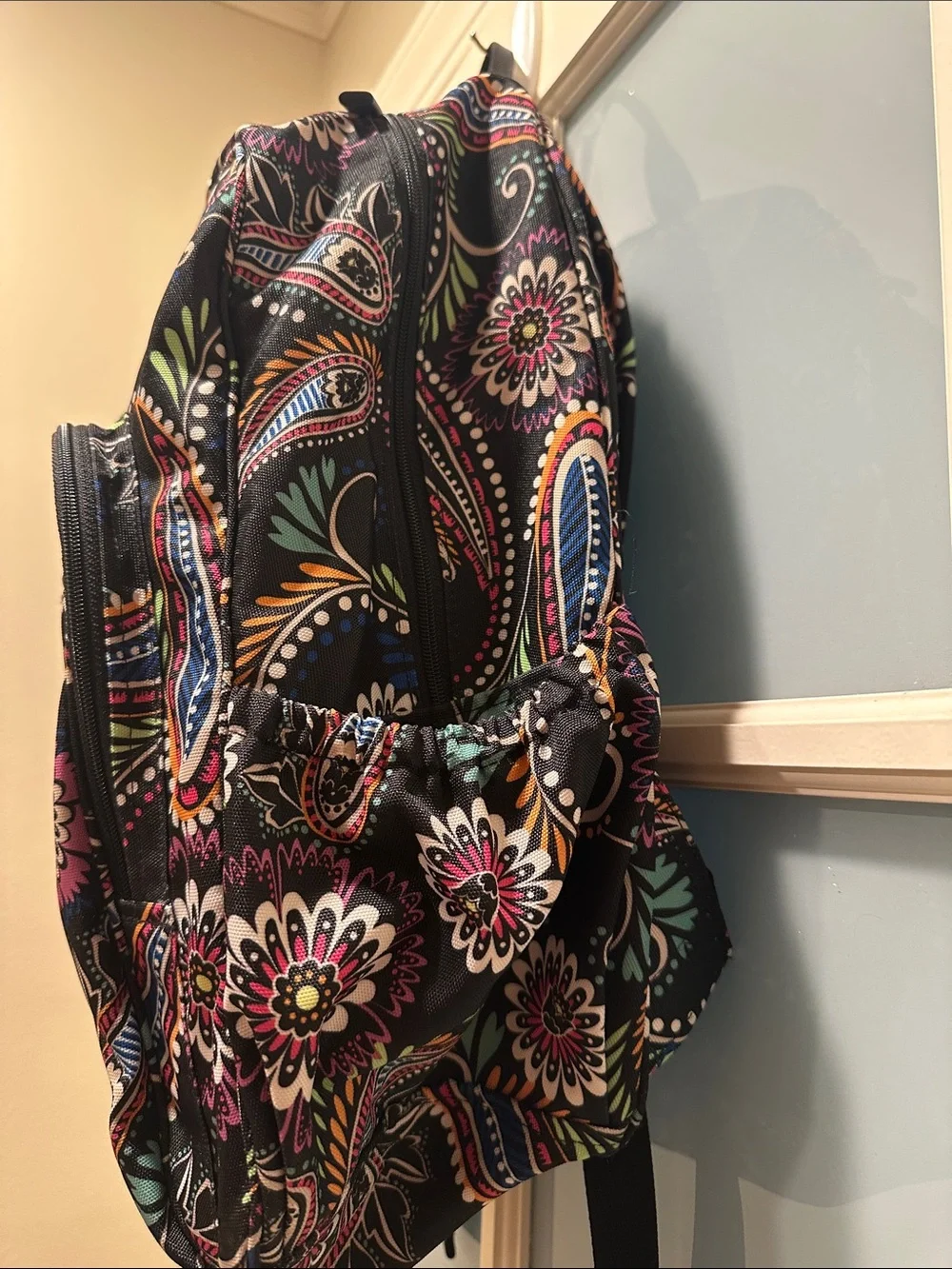 Vera Bradley Black Paisley Floral Backpack with Multicolor Accents